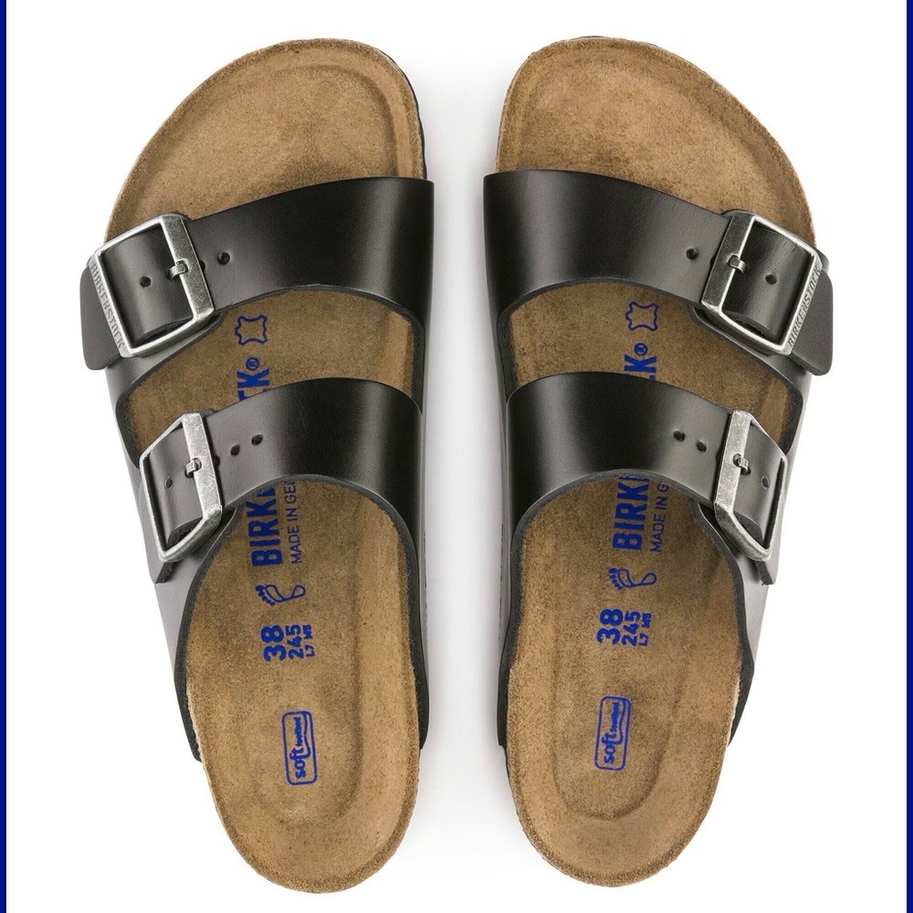Birkenstock Arizona Soft Footbed Smooth Leather Black Sz 41